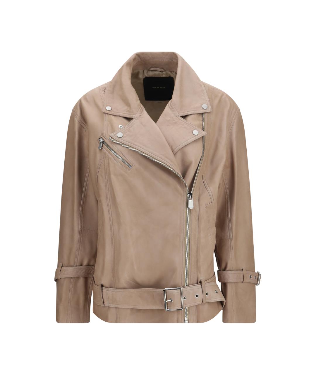 PINKO Бежевая кожаная куртка, фото 1