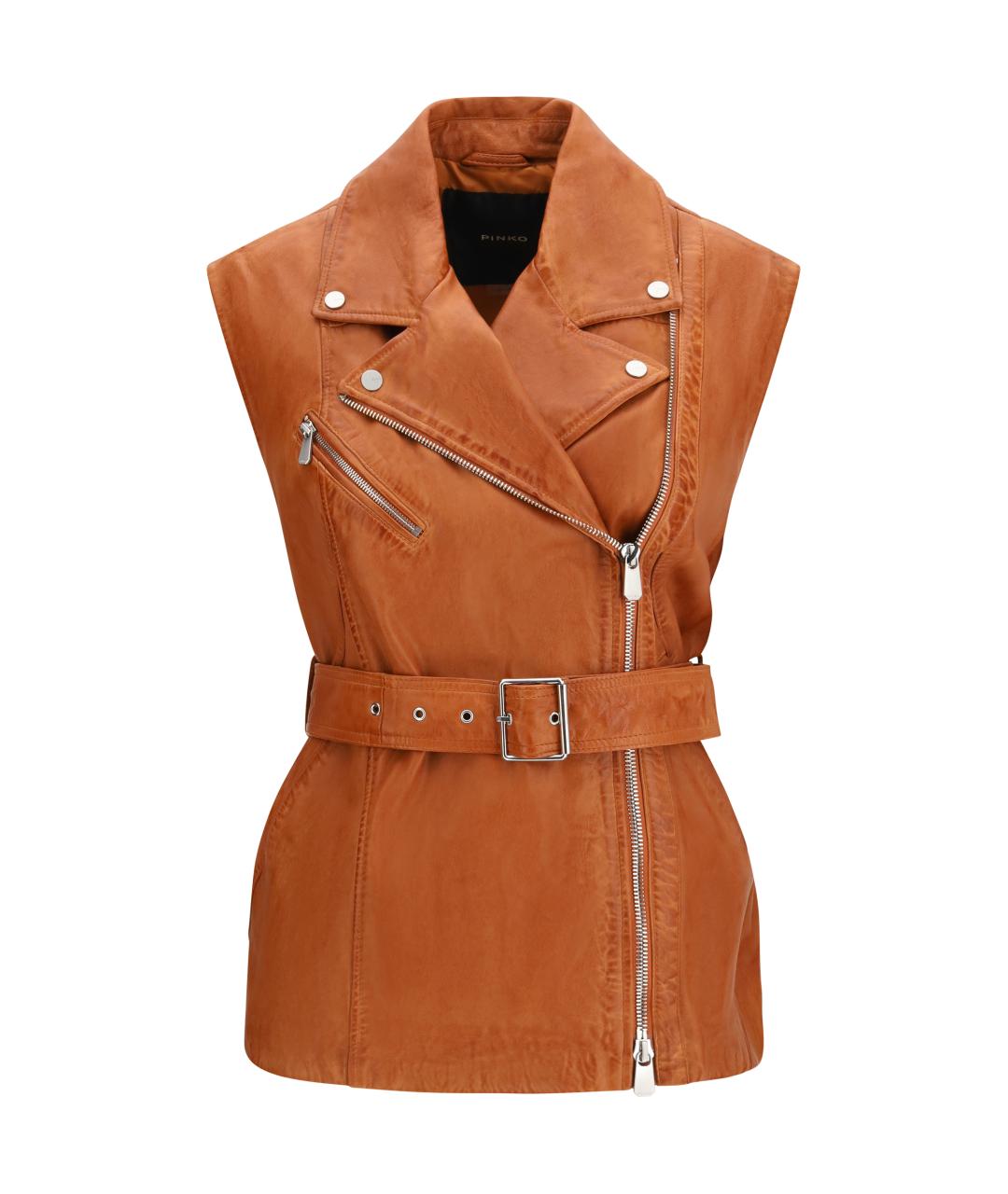 PINKO Коричневый кожаный жилет, фото 1