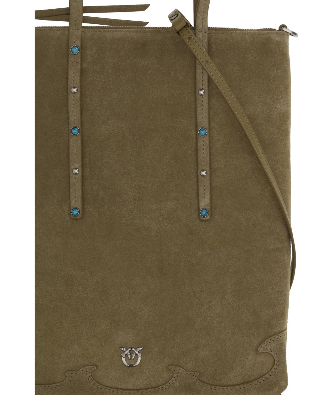 PINKO Зеленая замшевая сумка тоут, фото 3