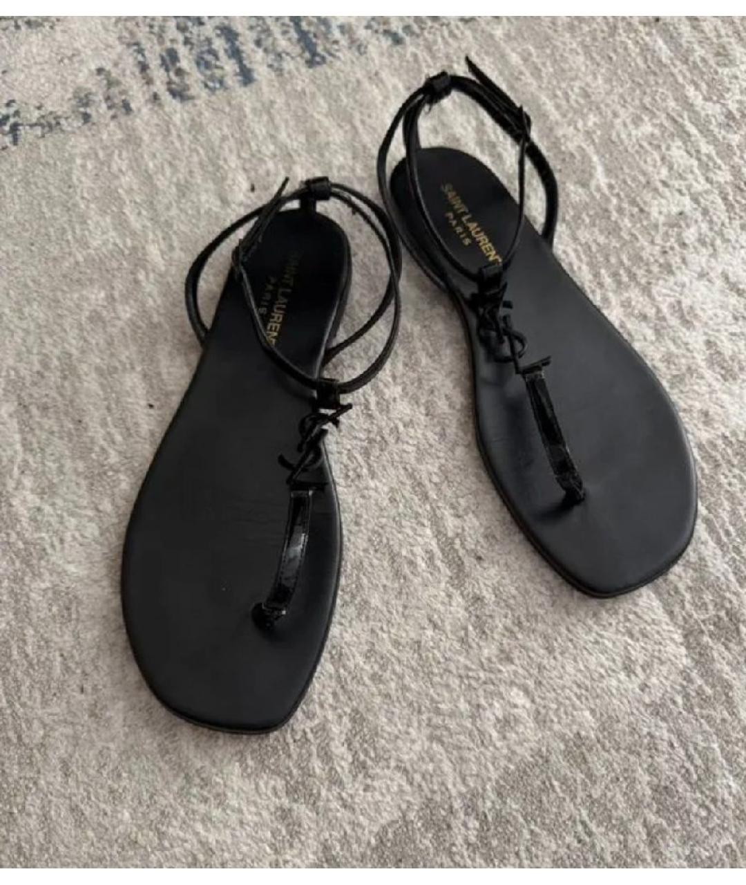 SAINT LAURENT Черные сандалии из лакированной кожи, фото 8