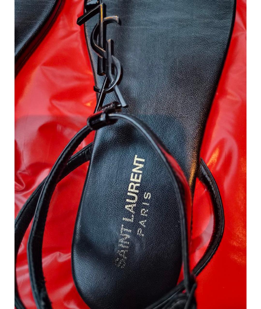 SAINT LAURENT Черные сандалии из лакированной кожи, фото 6