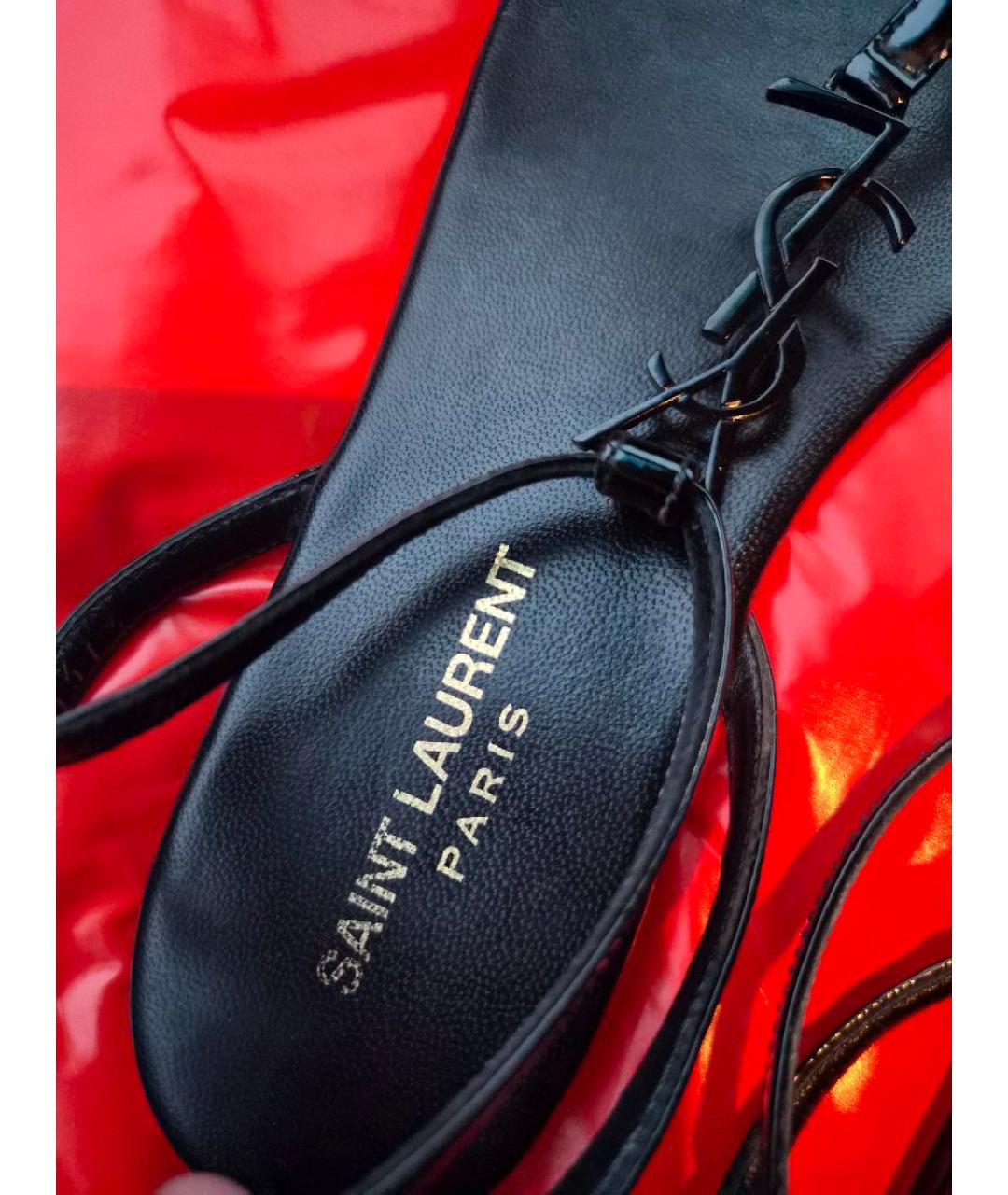SAINT LAURENT Черные сандалии из лакированной кожи, фото 7