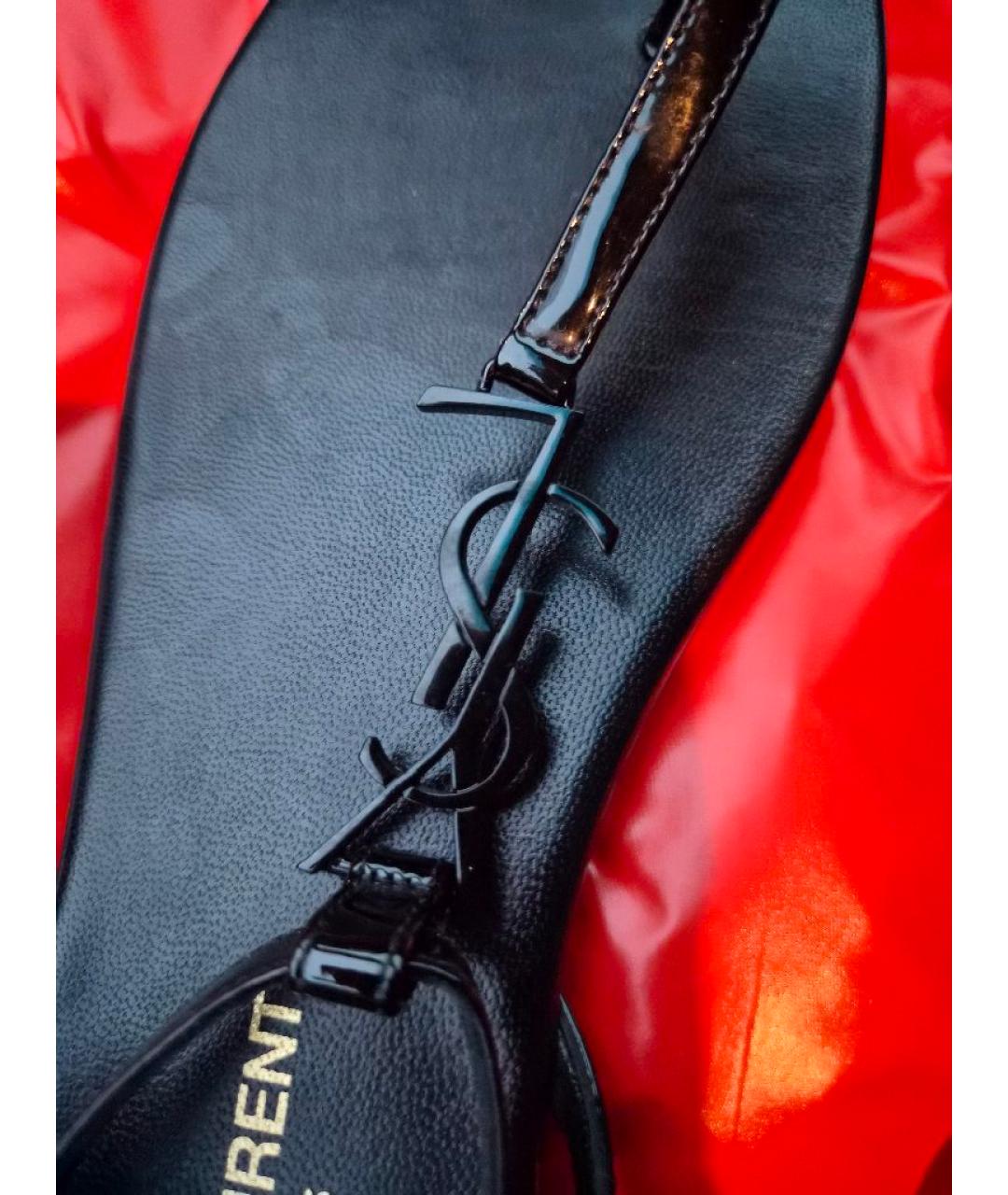 SAINT LAURENT Черные сандалии из лакированной кожи, фото 5