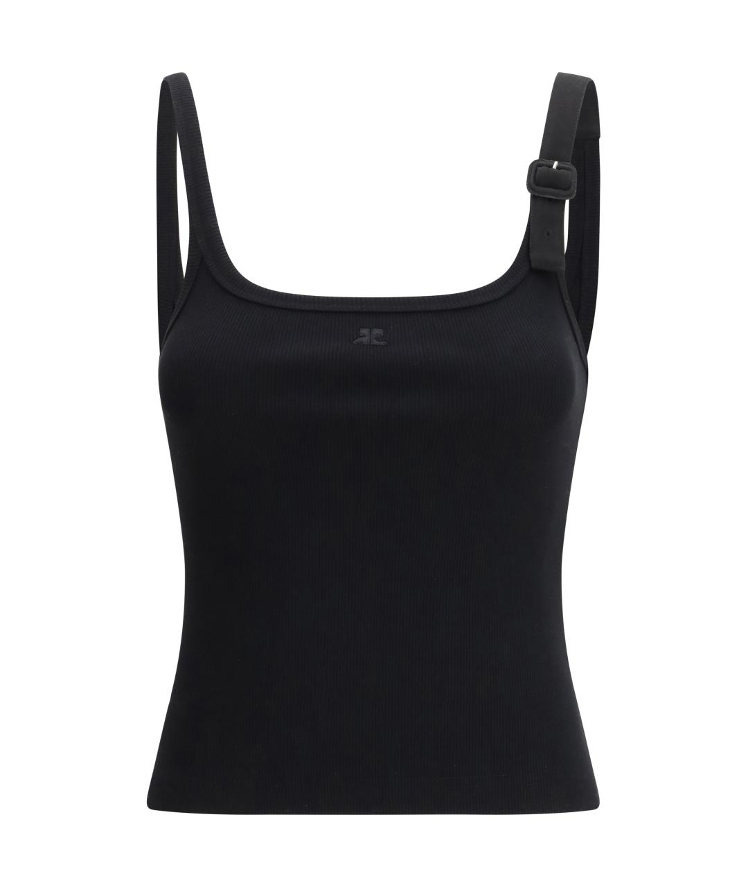 COURREGES Черная хлопко-эластановая майка, фото 1