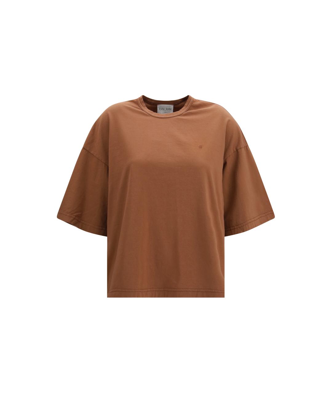 FORTE FORTE Коричневая хлопковая футболка, фото 1