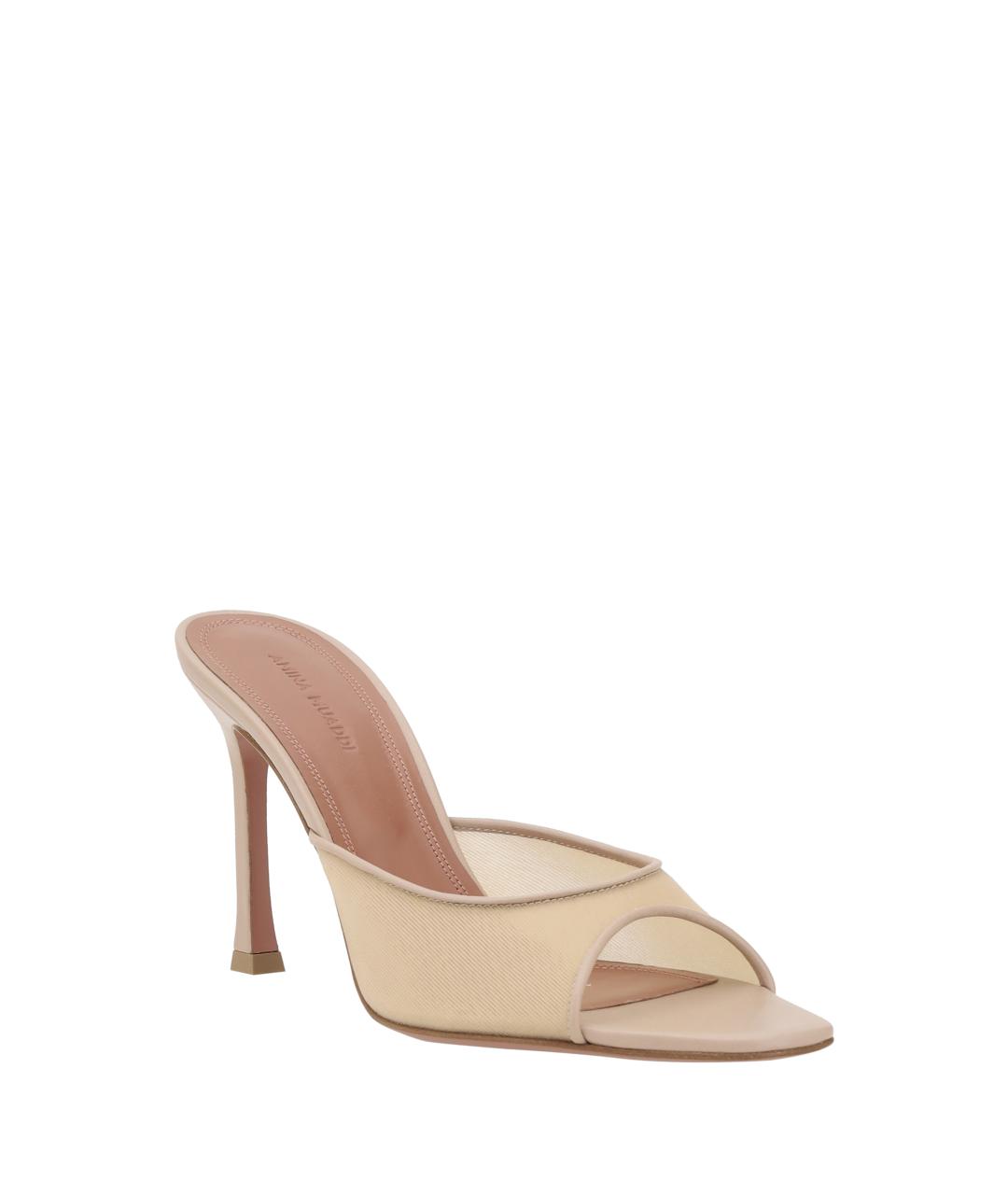Amina Muaddi Бежевые текстильные мюли, фото 2