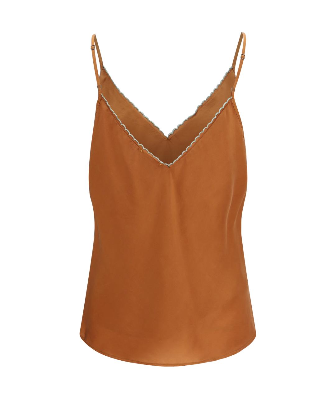 FORTE FORTE Коричневая шелковая майка, фото 2