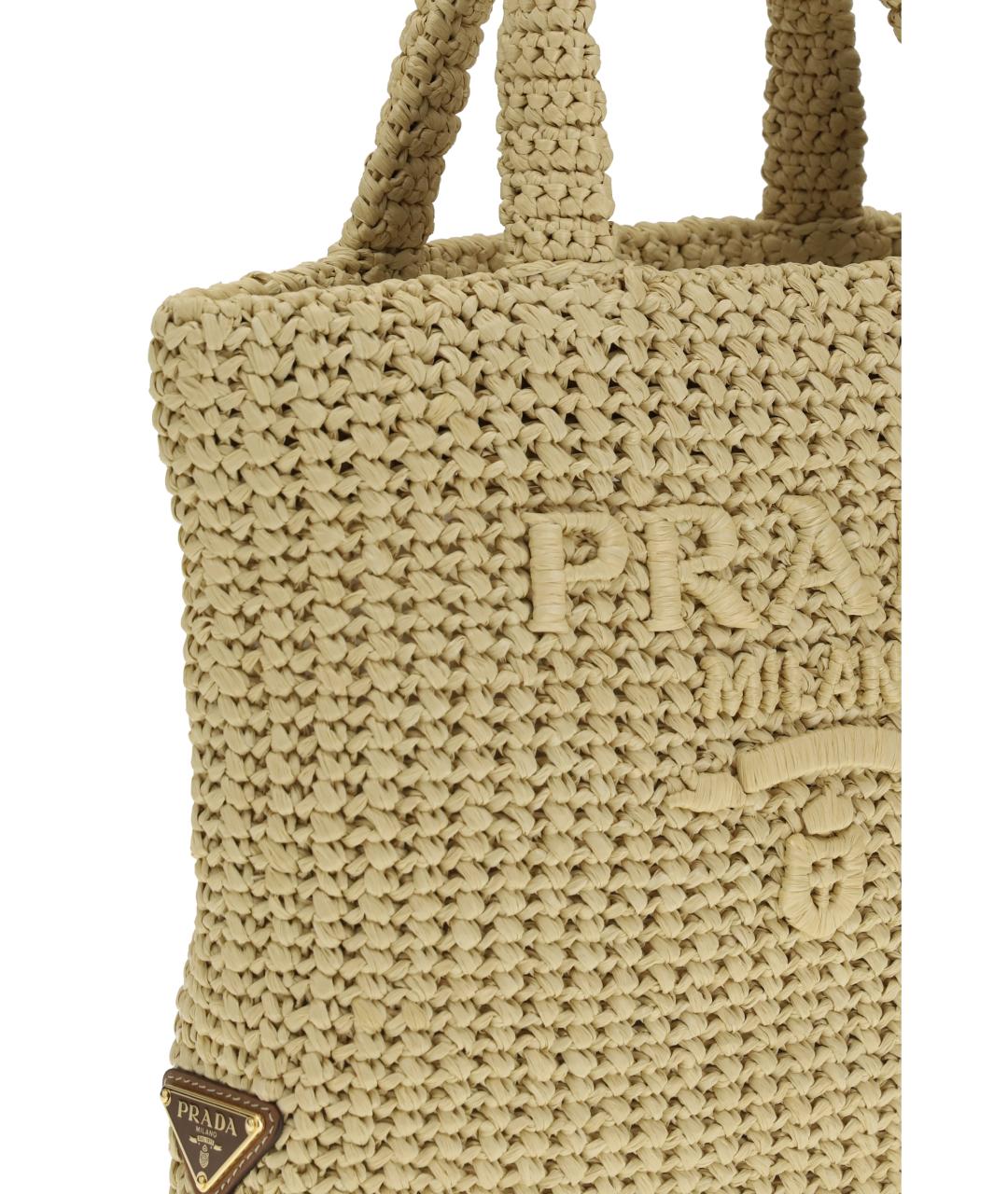 PRADA Бежевая пелетеная сумка тоут, фото 4