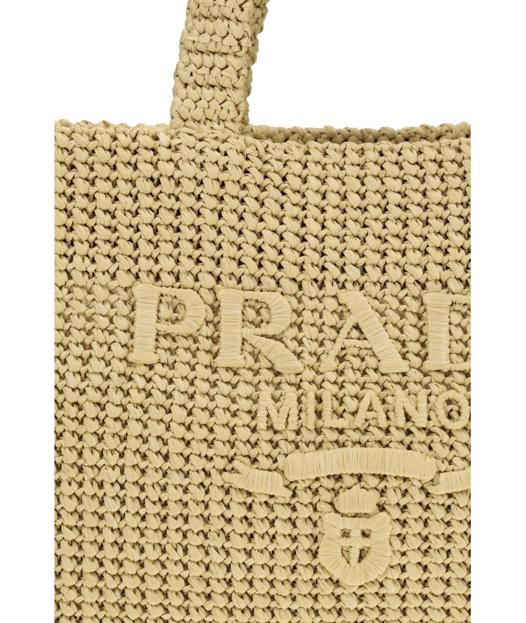 PRADA Бежевая пелетеная сумка тоут, фото 4