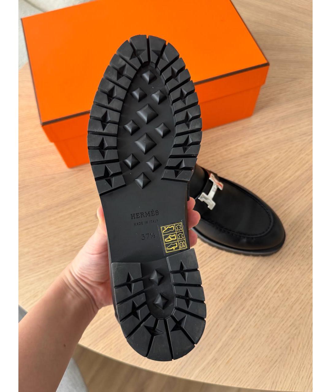 HERMES Черные кожаные лоферы, фото 5