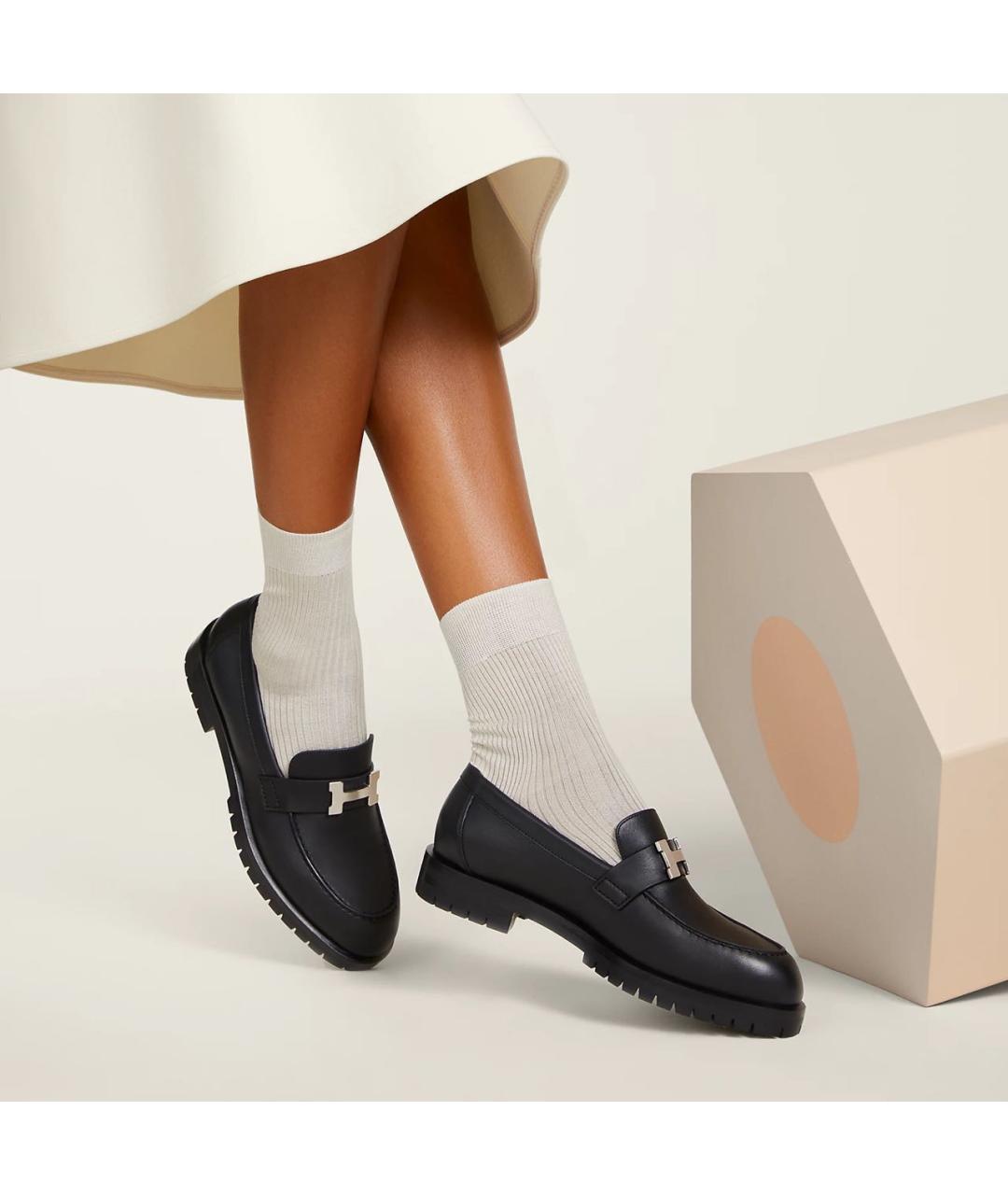 HERMES Черные кожаные лоферы, фото 3