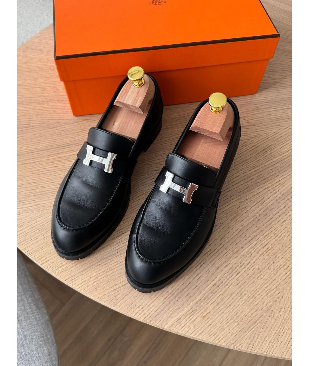 HERMES Черные кожаные лоферы, фото 4