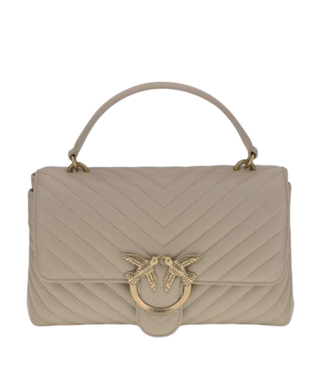 PINKO Бежевая кожаная сумка с короткими ручками, фото 1