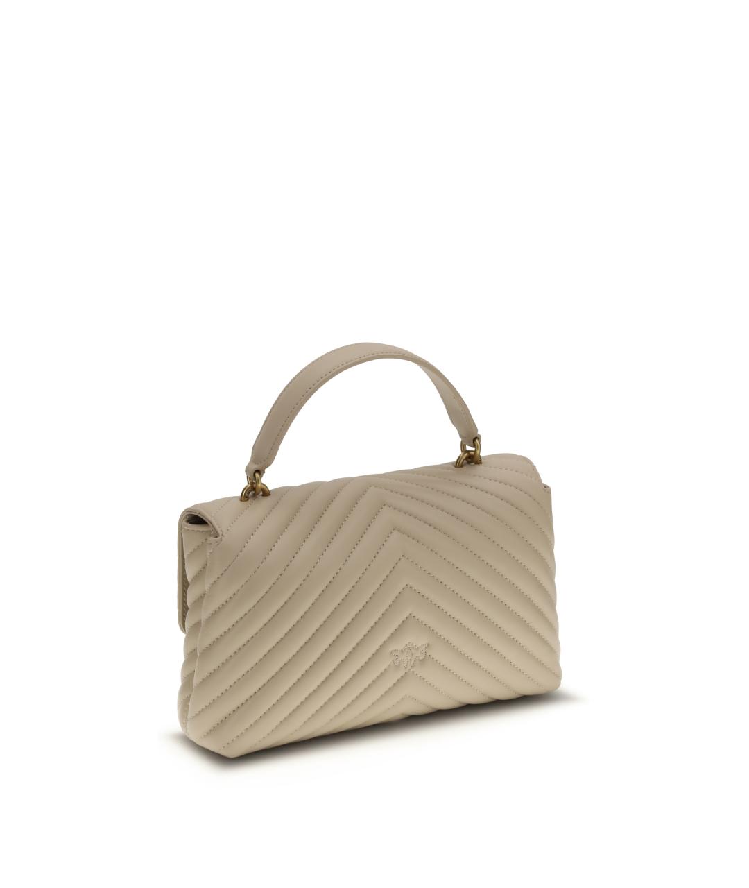 PINKO Бежевая кожаная сумка с короткими ручками, фото 3