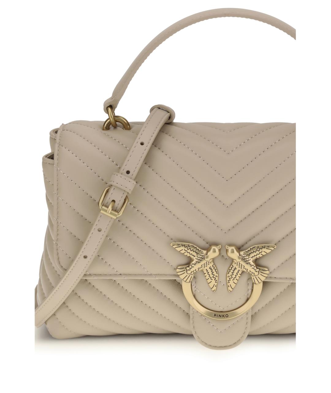 PINKO Бежевая кожаная сумка с короткими ручками, фото 4