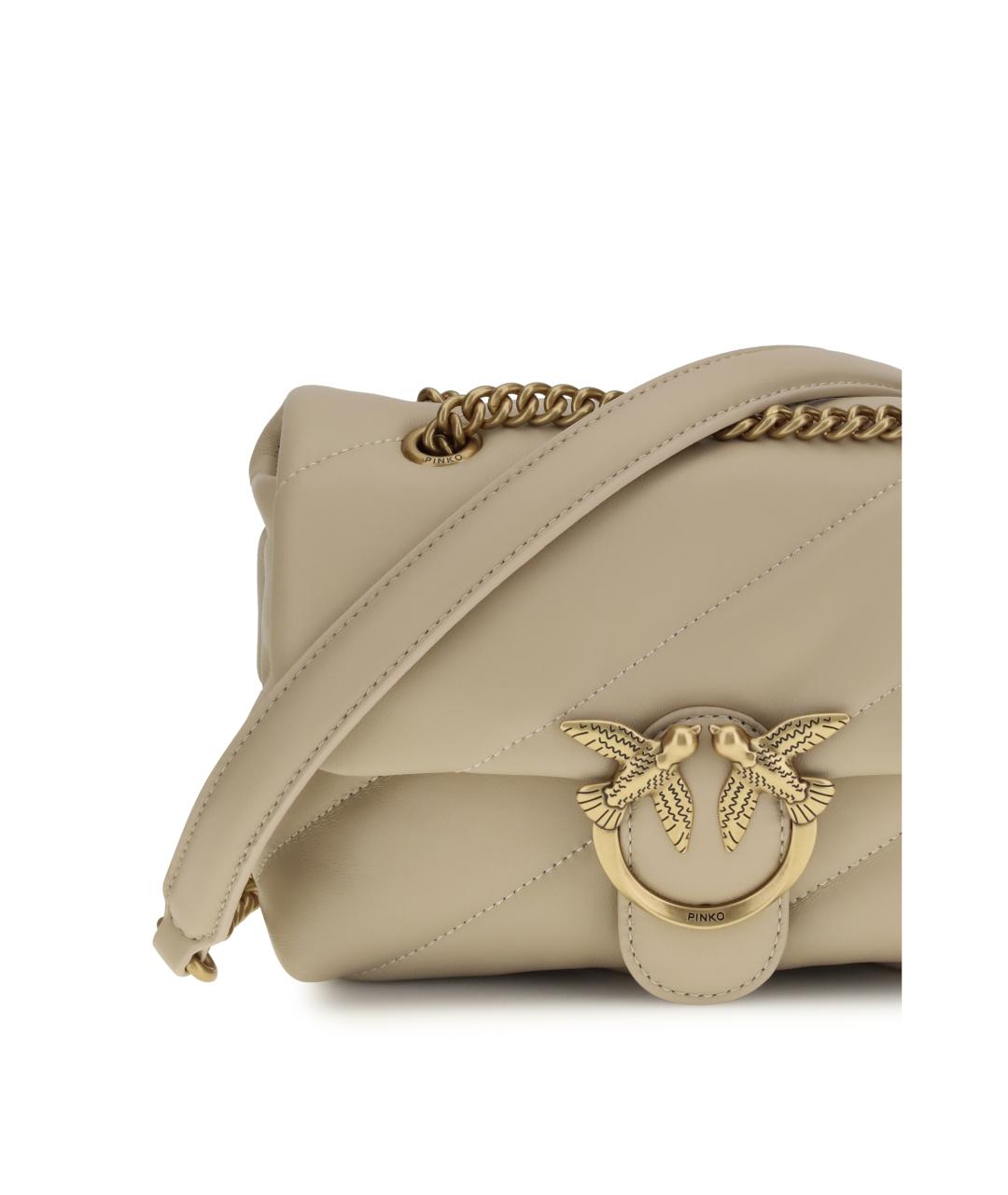 PINKO Бежевая кожаная сумка через плечо, фото 4
