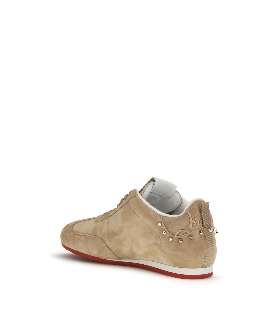CHRISTIAN LOUBOUTIN Бежевые замшевые кроссовки, фото 3