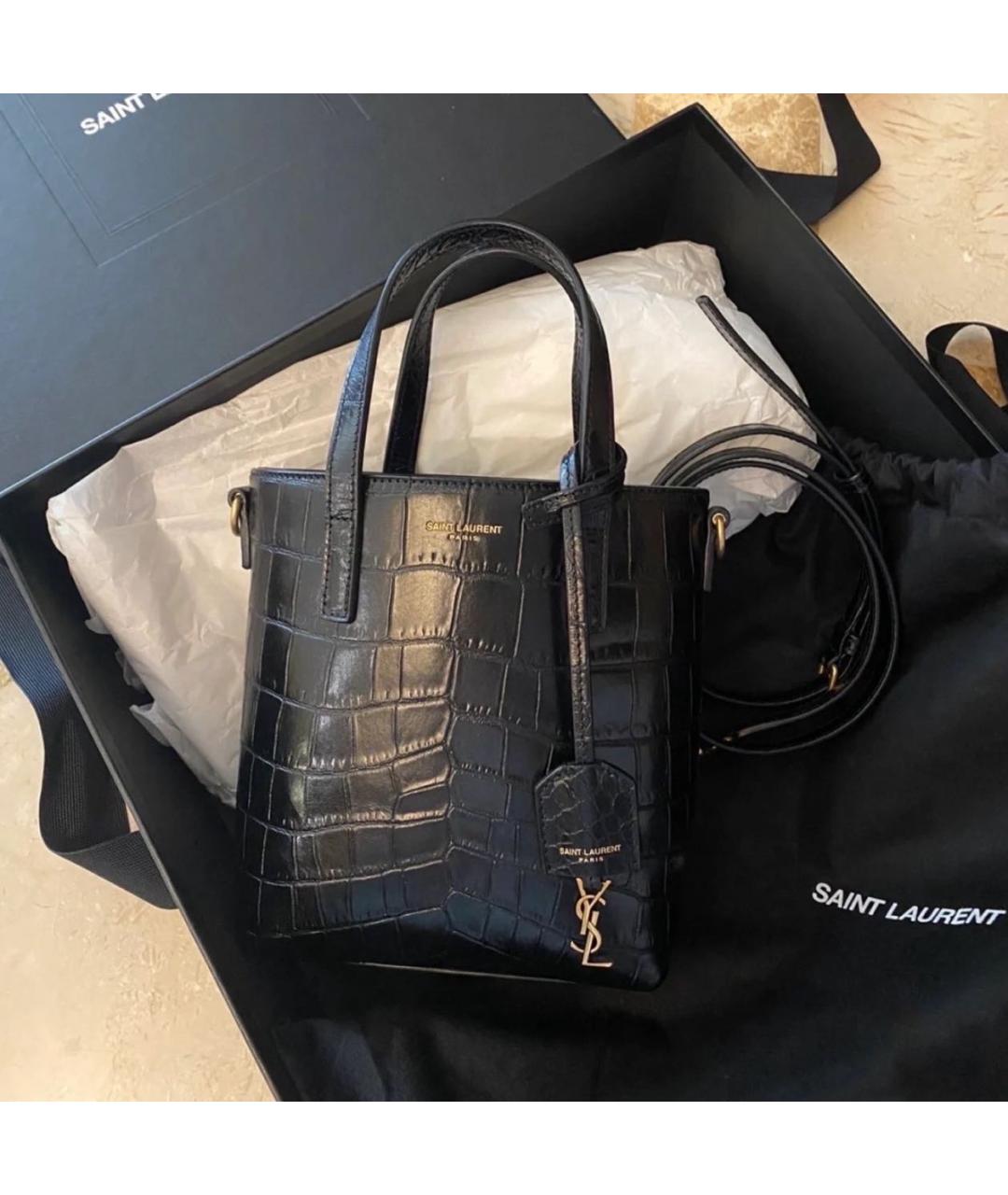 SAINT LAURENT Черная кожаная сумка с короткими ручками, фото 3