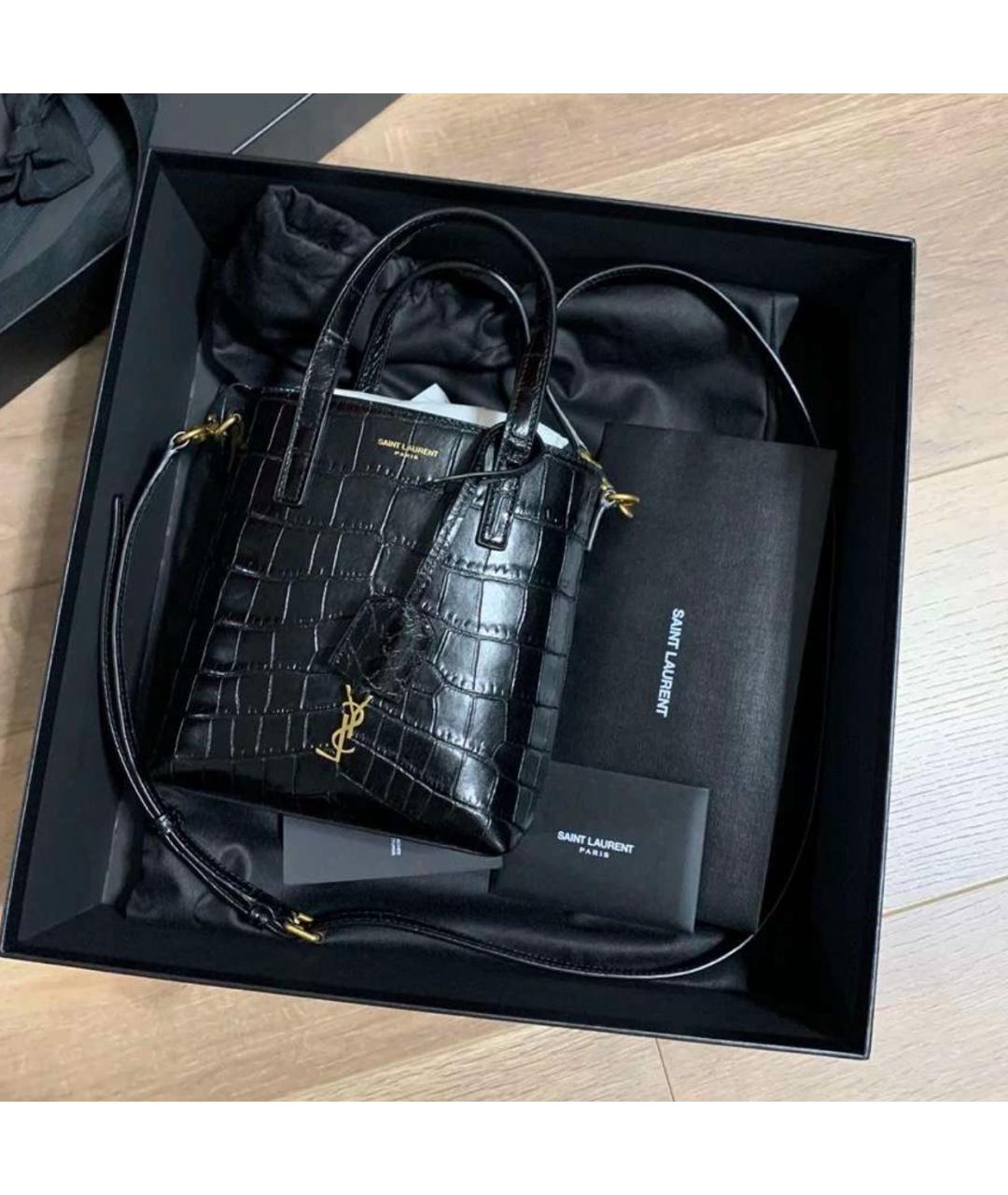 SAINT LAURENT Черная кожаная сумка с короткими ручками, фото 2