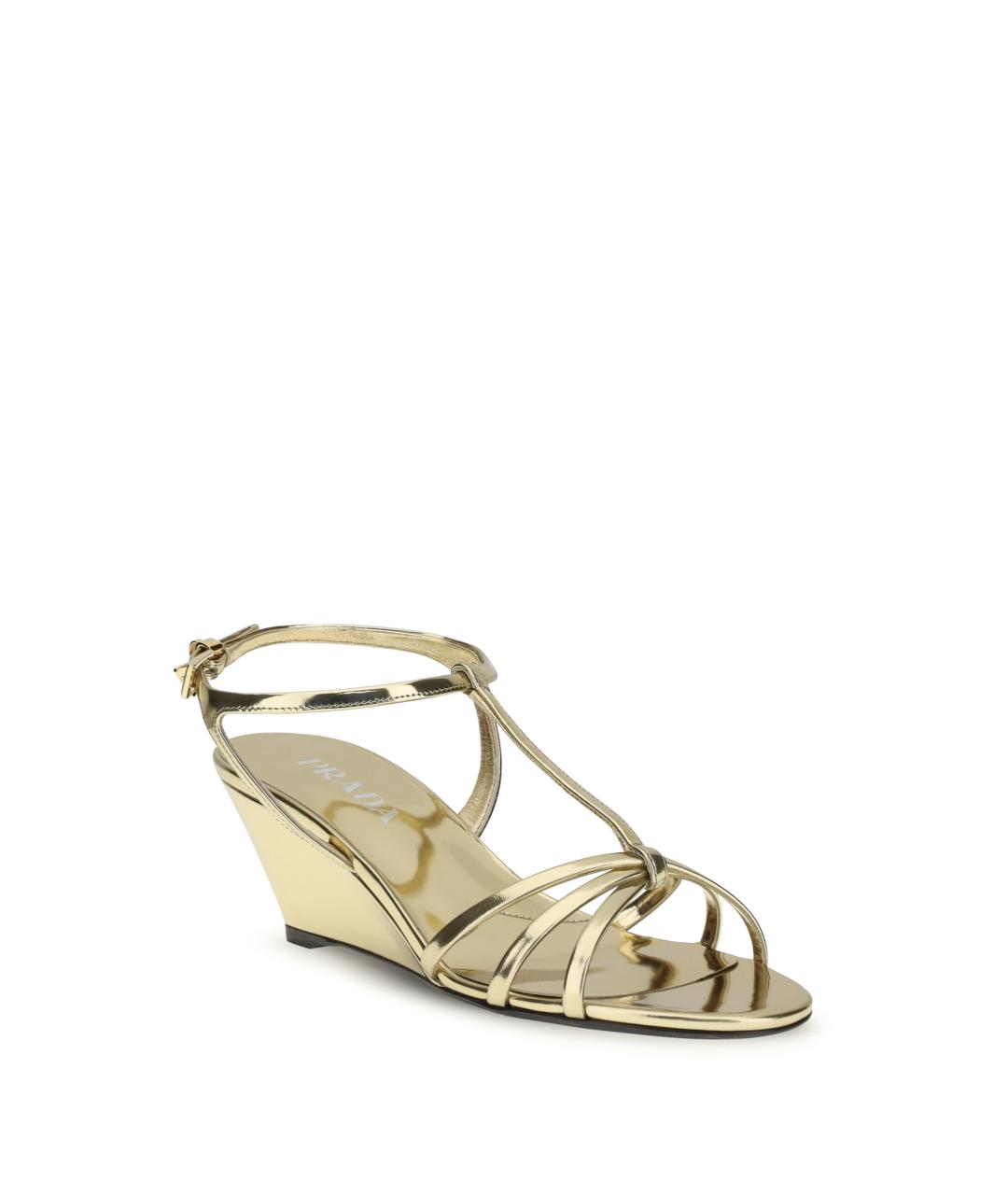 PRADA Золотые кожаные босоножки, фото 2