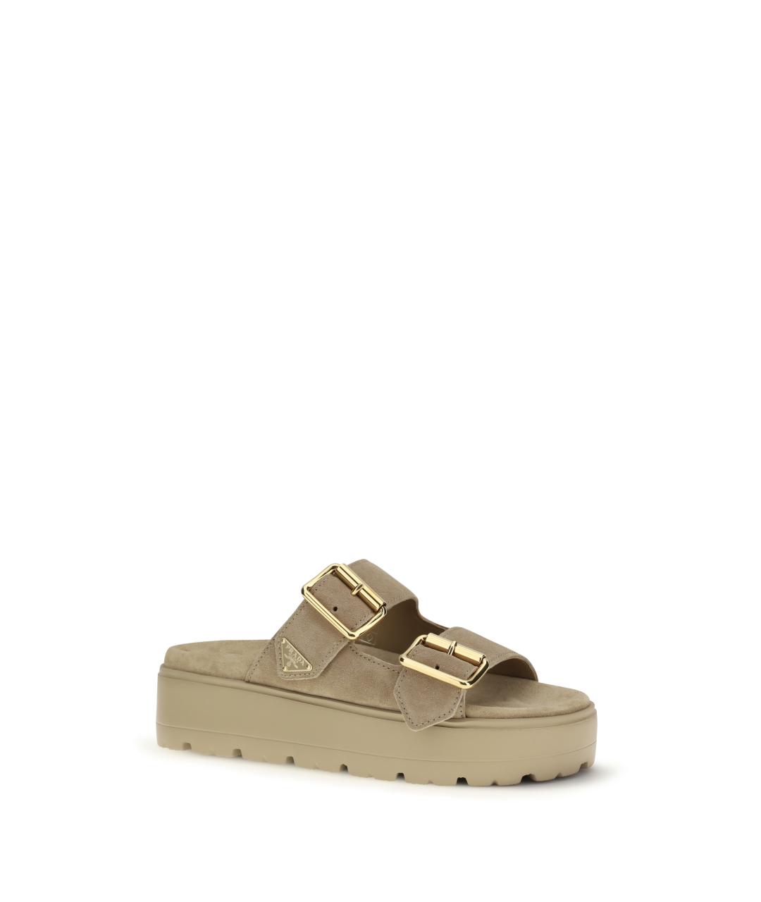 PRADA Бежевые замшевые сабо, фото 2