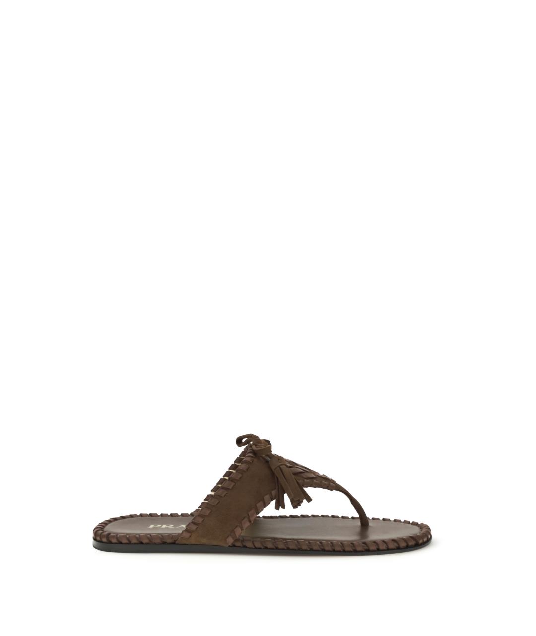 PRADA Коричневые кожаные шлепанцы, фото 1