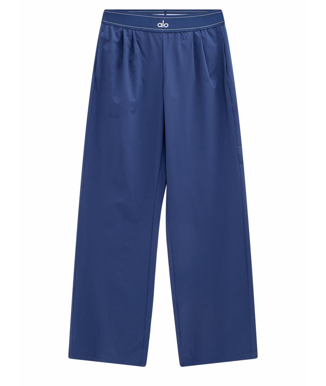 ALO YOGA Темно-синие полиэстеровые прямые брюки, фото 1