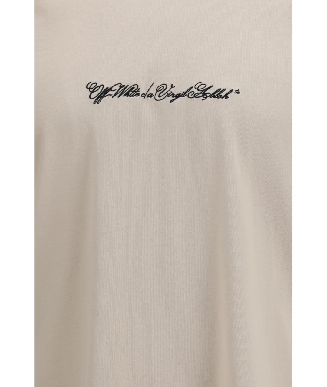 OFF-WHITE Бежевая хлопковая футболка, фото 3