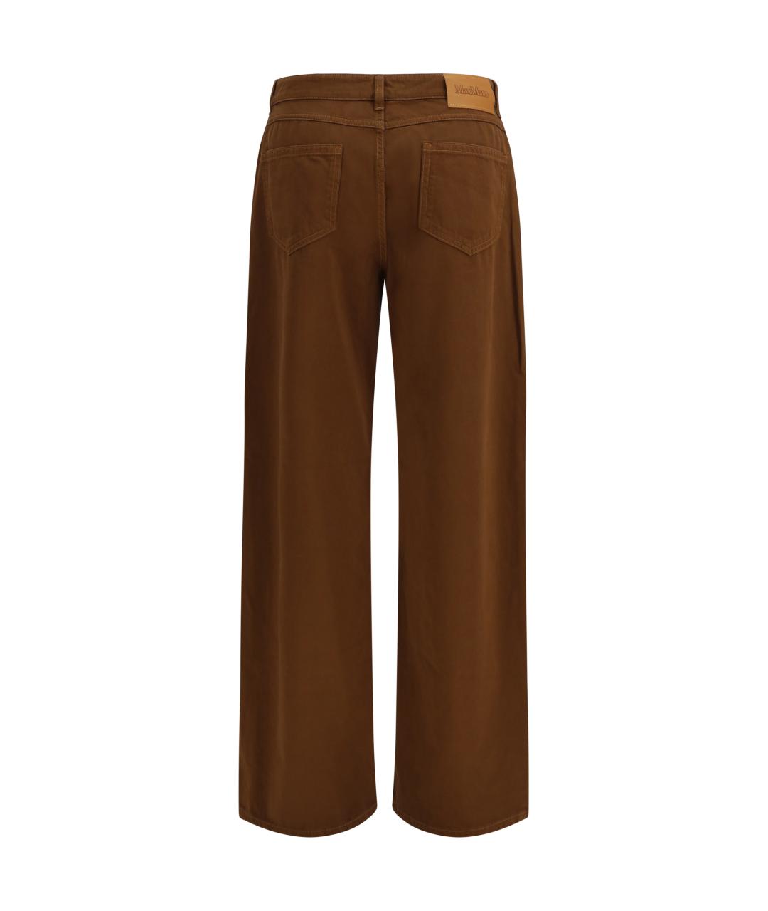 MAX MARA STUDIO Коричневые хлопковые прямые брюки, фото 2