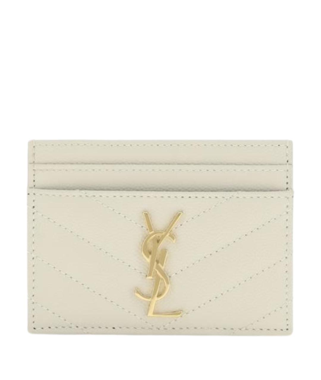 SAINT LAURENT Белый кожаный кардхолдер, фото 1