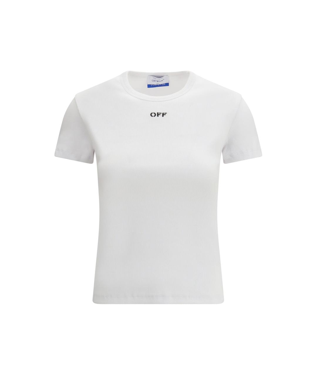 OFF-WHITE Белая хлопко-эластановая футболка, фото 4