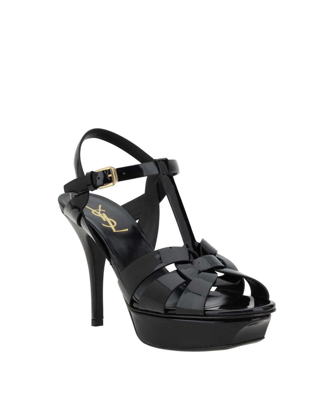 SAINT LAURENT Черные босоножки из лакированной кожи, фото 2