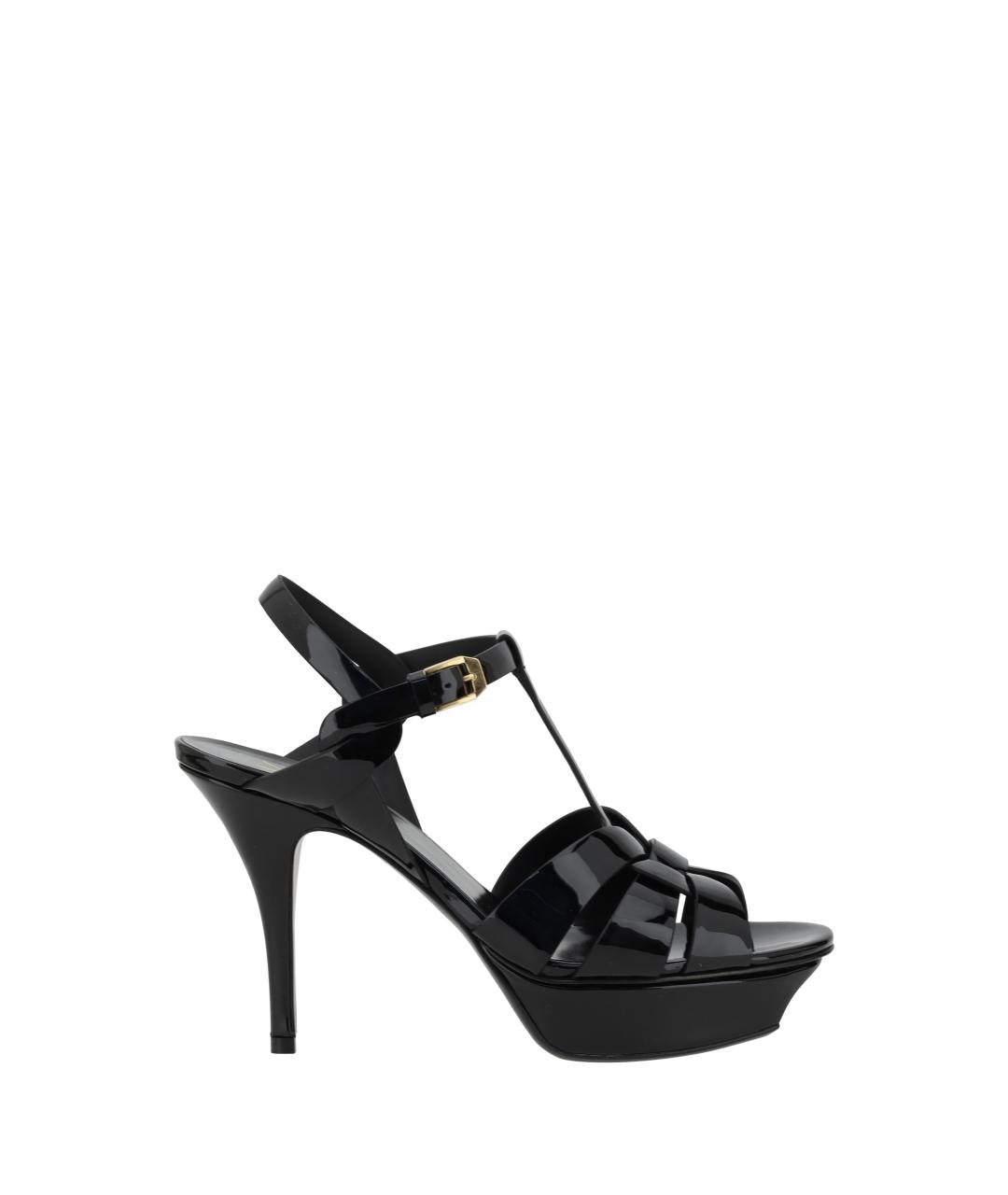 SAINT LAURENT Черные босоножки из лакированной кожи, фото 1