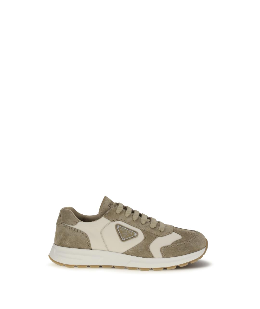 PRADA Бежевые кожаные низкие кроссовки / кеды, фото 5