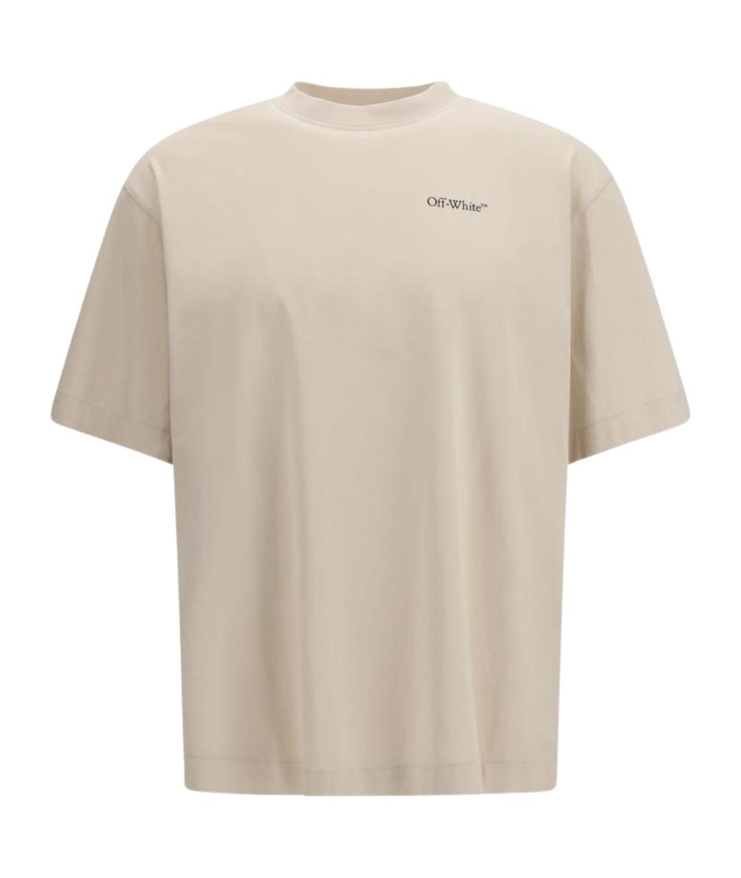 OFF-WHITE Бежевая хлопковая футболка, фото 1