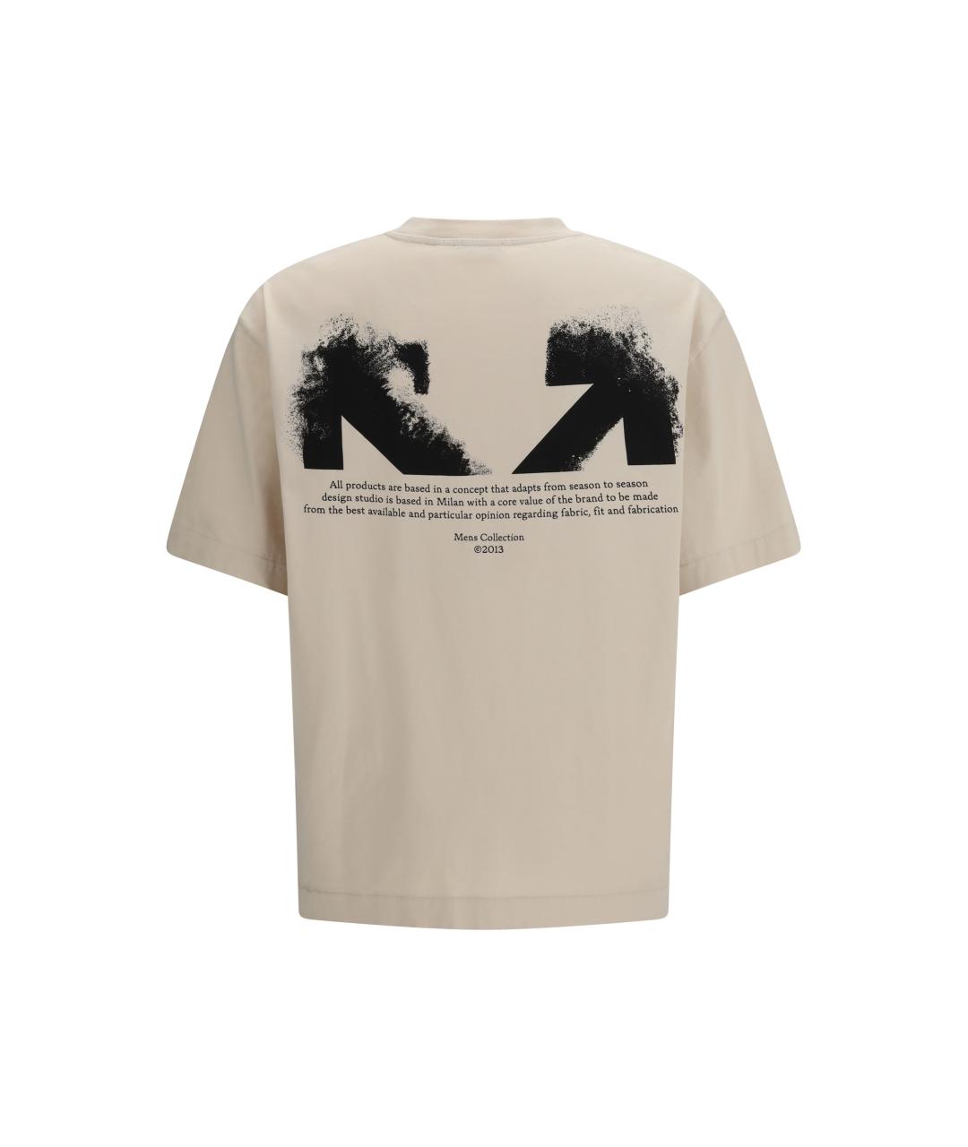 OFF-WHITE Бежевая хлопковая футболка, фото 2