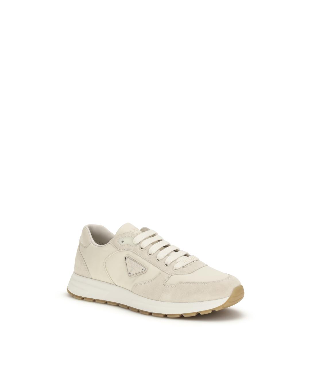 PRADA Бежевые кожаные низкие кроссовки / кеды, фото 2