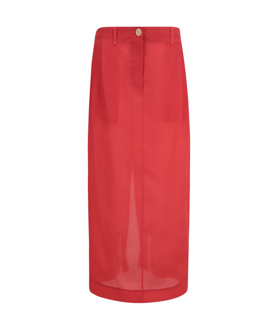 KHAITE Красная шелковая юбка миди, фото 1