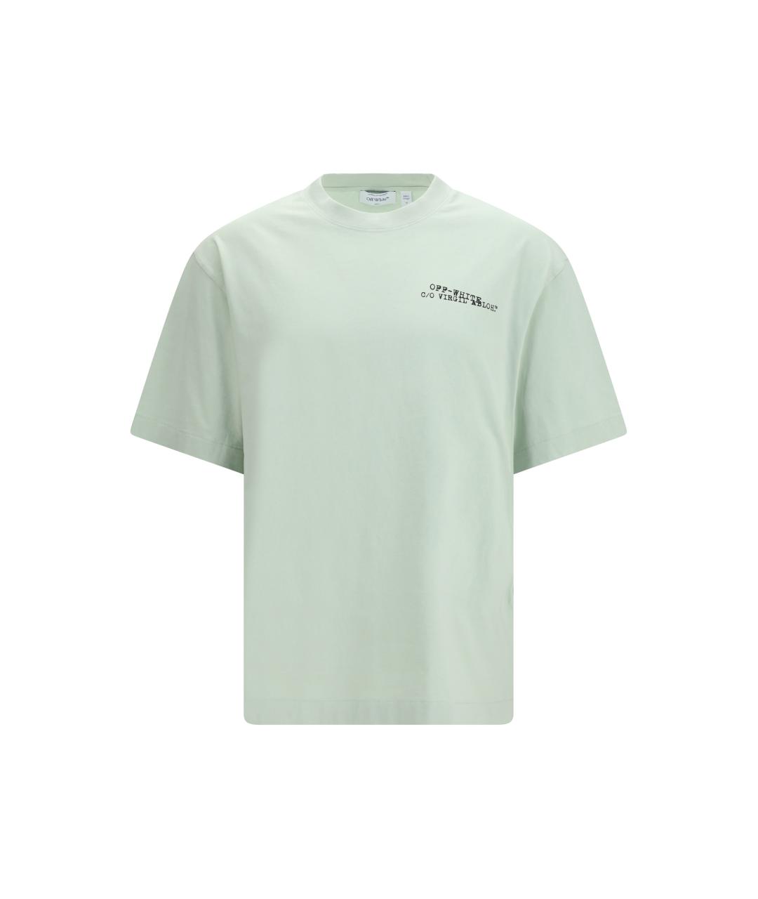 OFF-WHITE Бирюзовая хлопковая футболка, фото 4