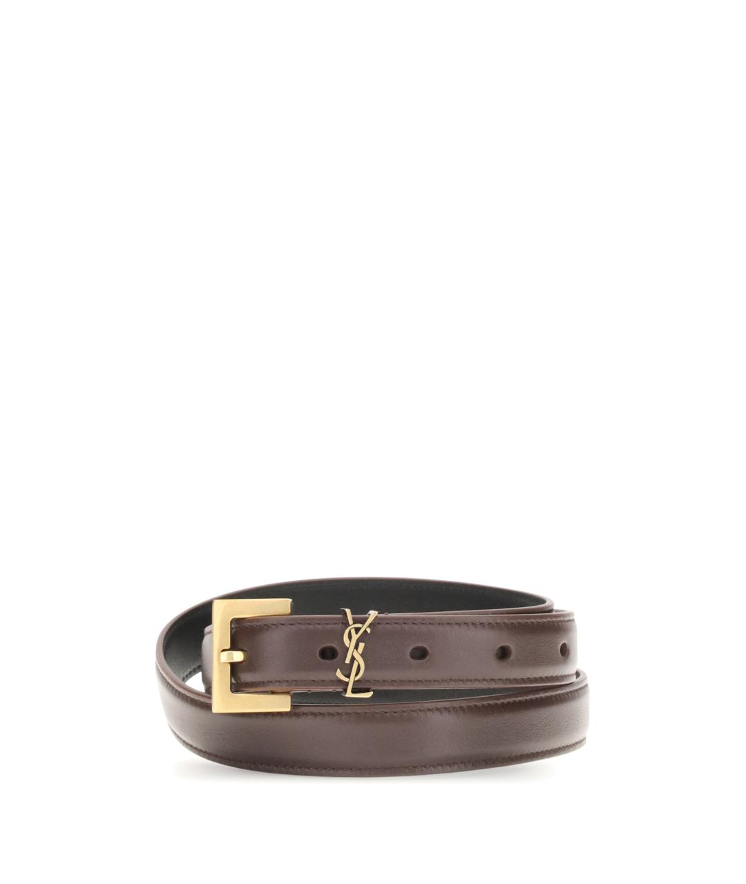 SAINT LAURENT Коричневый кожаный ремень, фото 1