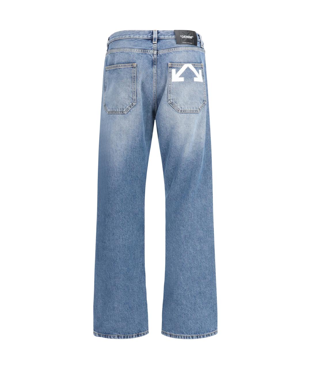 OFF-WHITE Голубые хлопковые прямые джинсы, фото 2