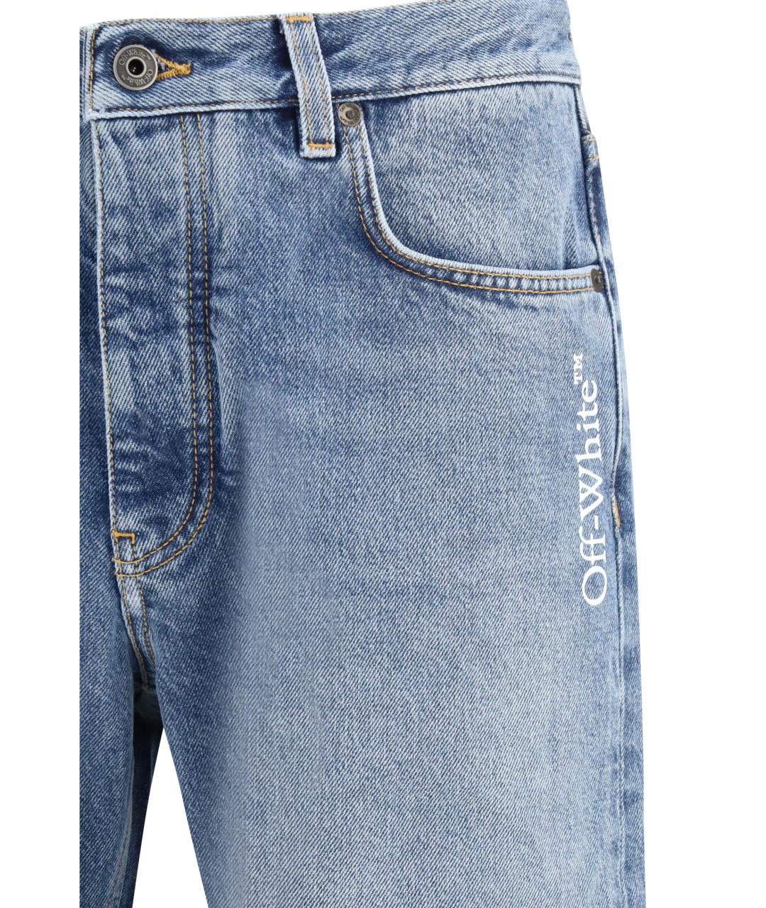 OFF-WHITE Голубые хлопковые прямые джинсы, фото 3