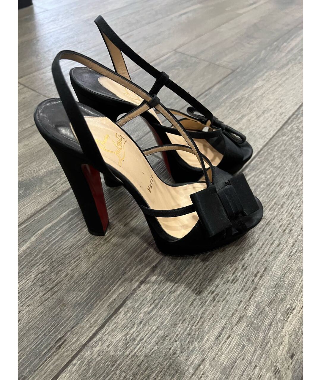 CHRISTIAN LOUBOUTIN Черные текстильные босоножки, фото 6