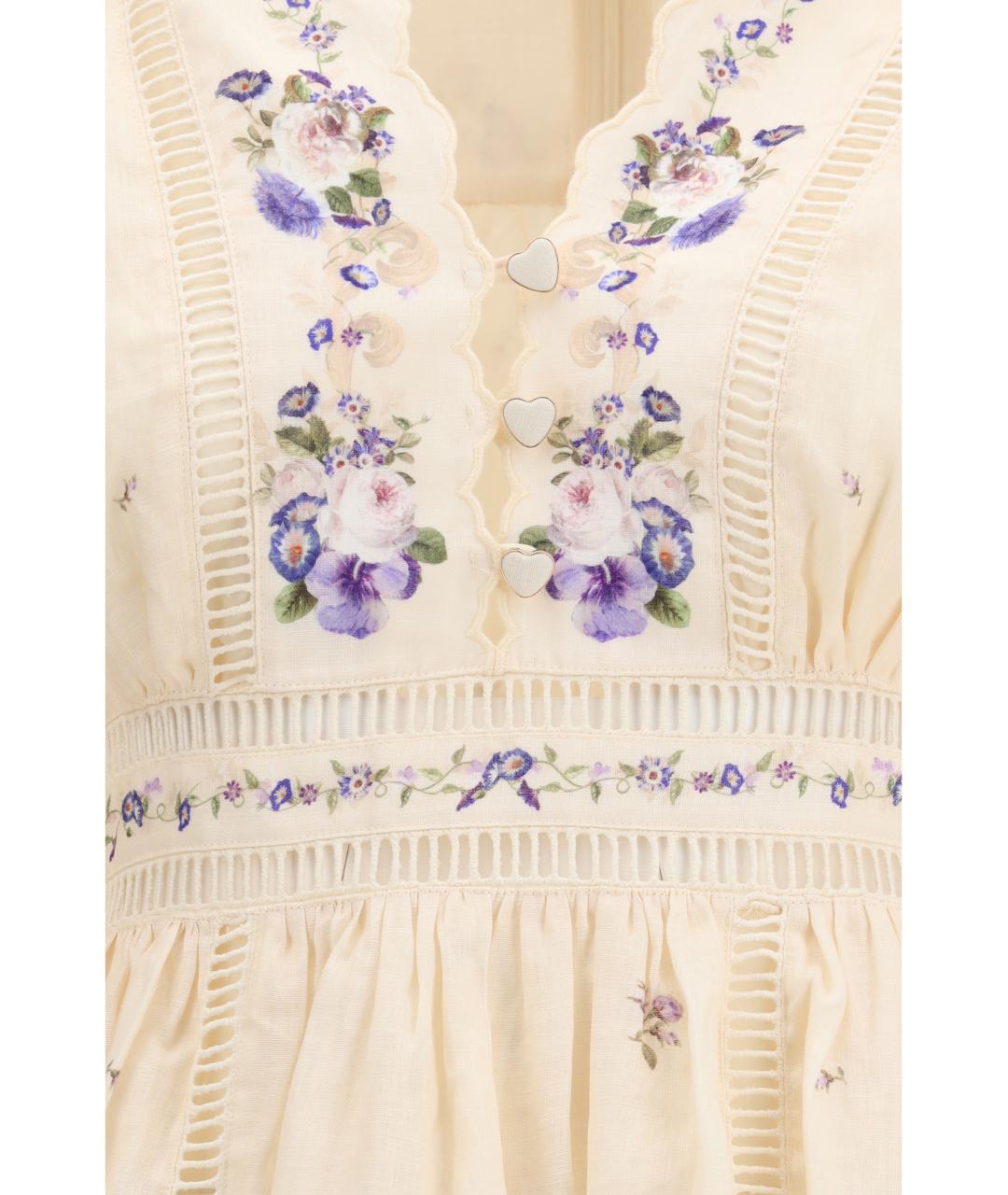 ZIMMERMANN Бежевое льняное повседневное платье, фото 3