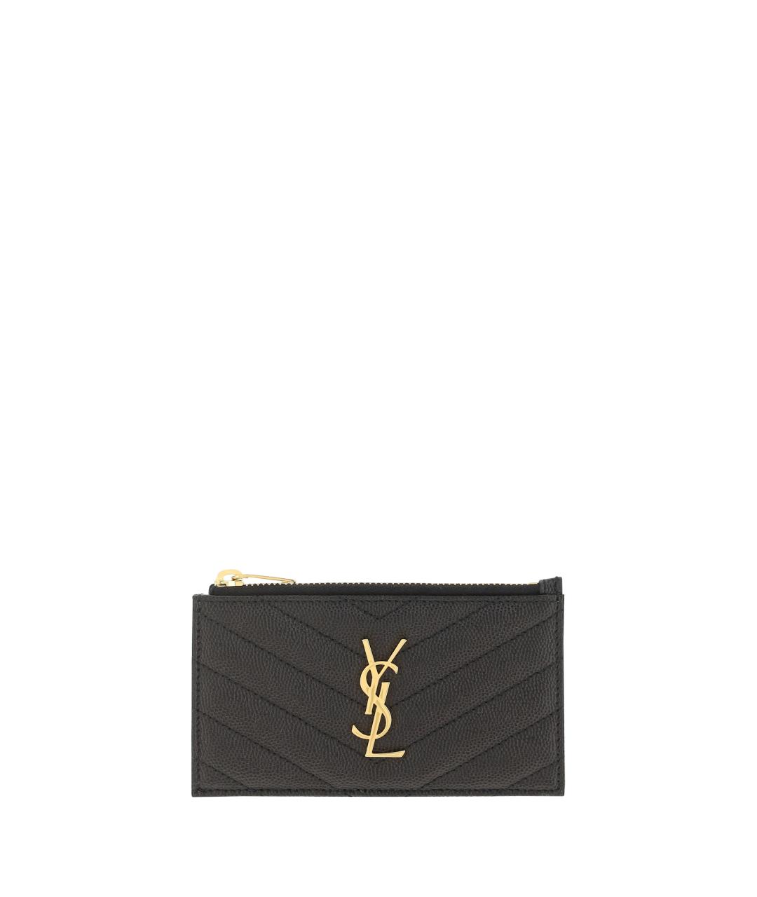 SAINT LAURENT Черный кожаный кардхолдер, фото 1