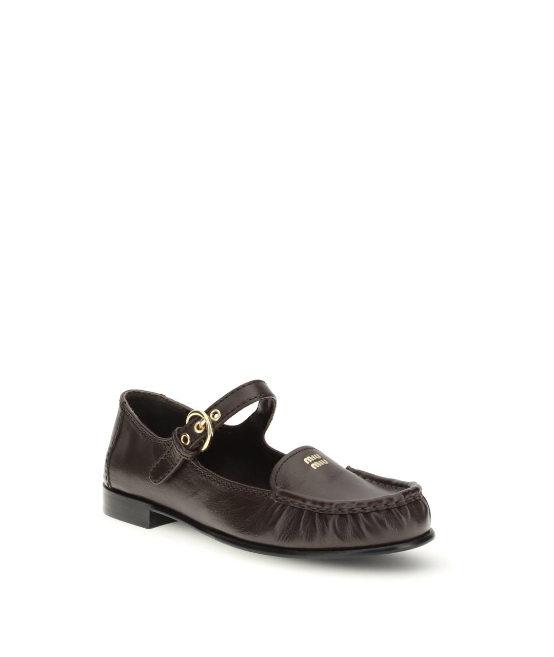 MIU MIU Коричневые кожаные лоферы, фото 2