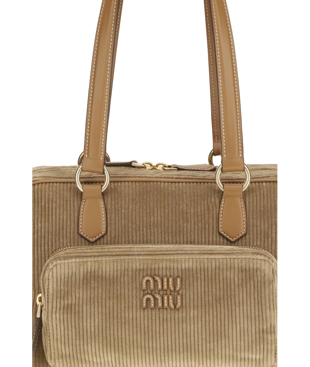 MIU MIU Бежевая хлопковая сумка через плечо, фото 4