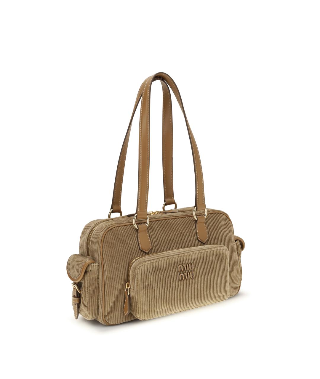 MIU MIU Бежевая хлопковая сумка через плечо, фото 2