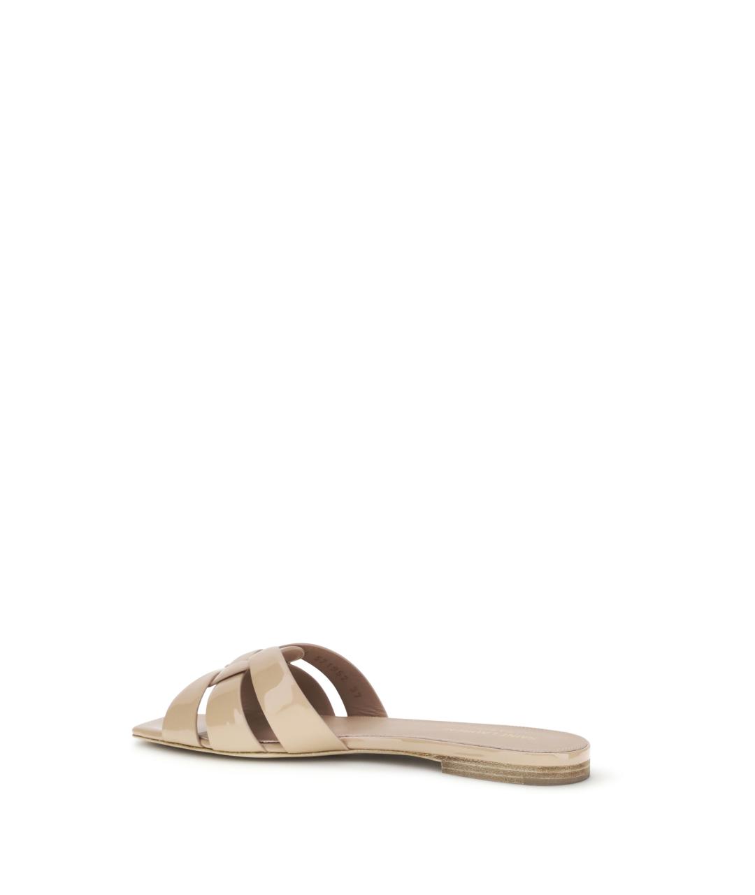 SAINT LAURENT Бежевые шлепанцы из лакированной кожи, фото 3
