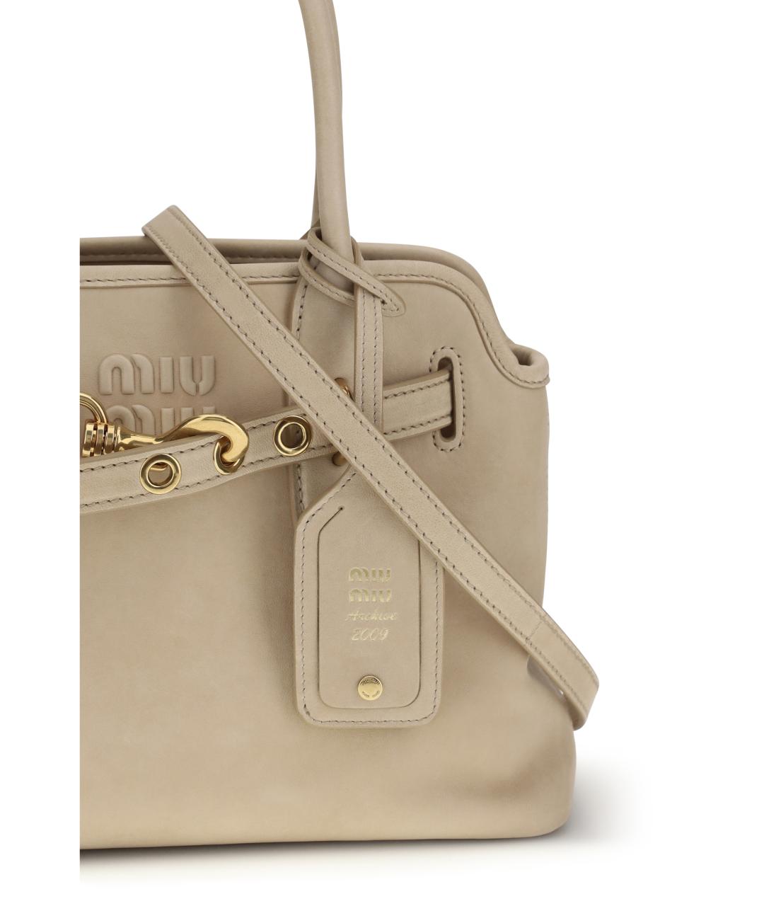 MIU MIU Бежевая кожаная сумка тоут, фото 4